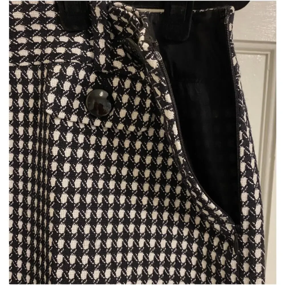 Ann Taylor Tweed Mini Skirt Black White Houndstooth A-Line Women’s Size 6 - Picture 4 of 9